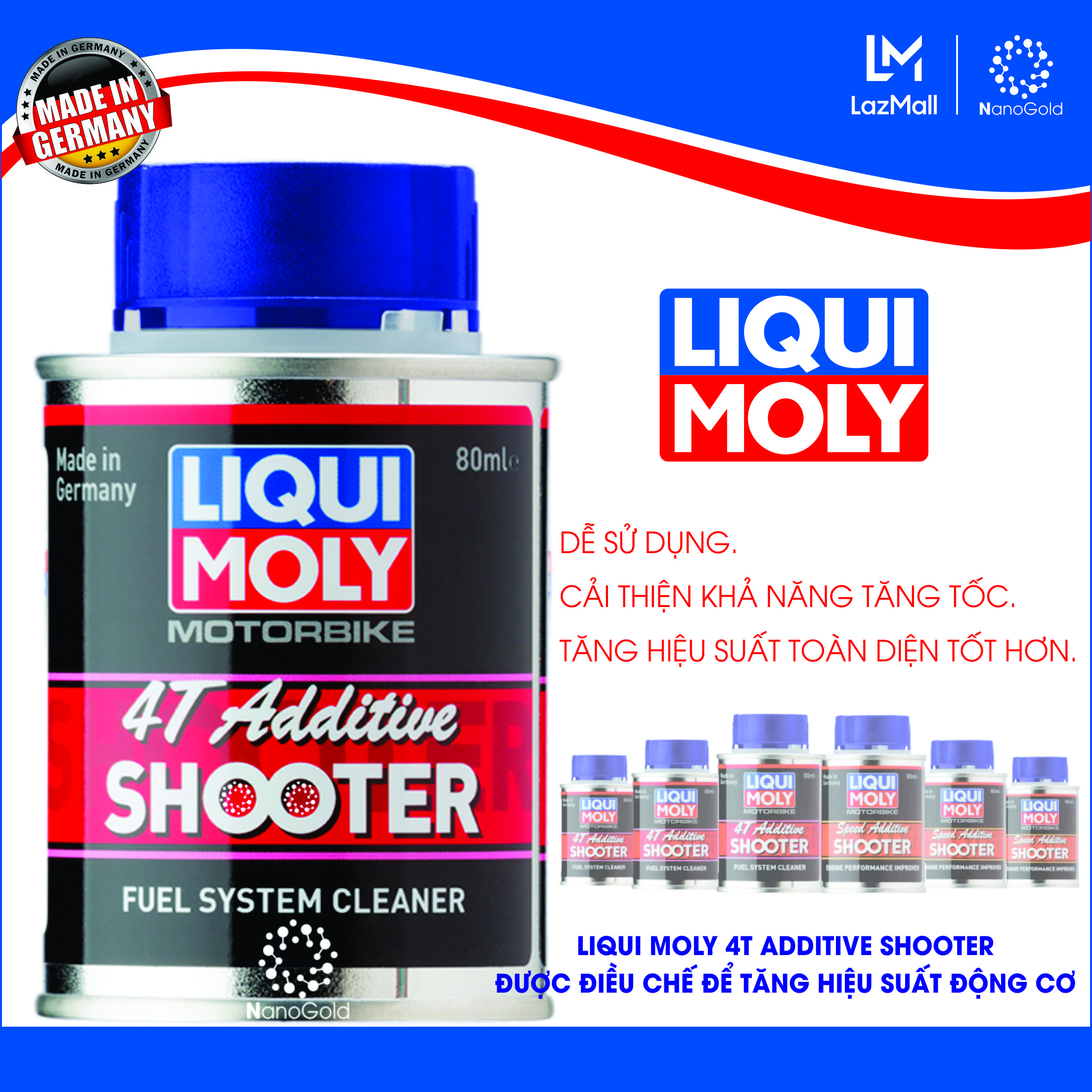 Vệ sinh buồng đốt liqui moly 4t additive shooter phụ gia vệ sinh kim phun xăng fi 80ml nanogold chính hãng
