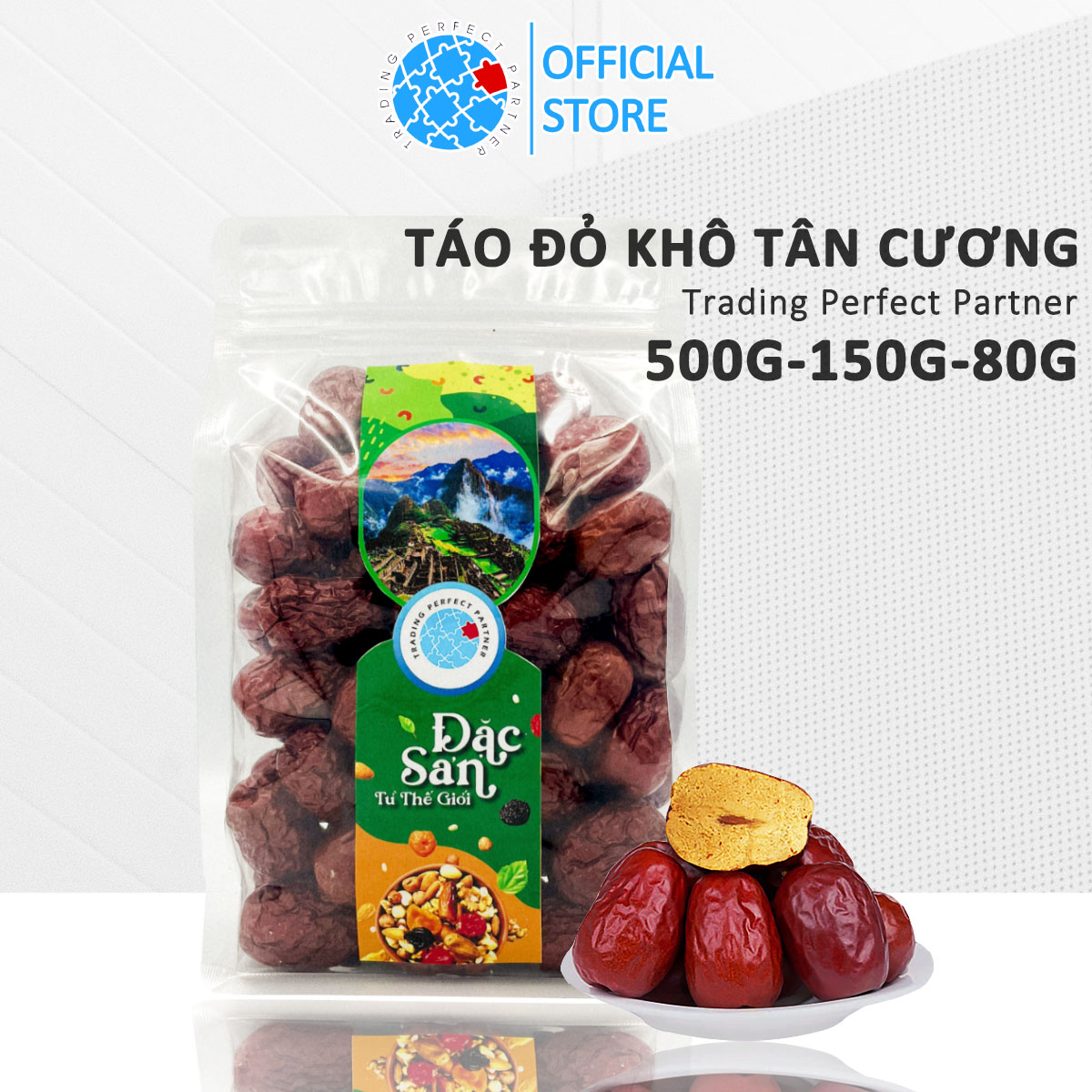 Táo Đỏ khô Trading Perfect Partner nhập khẩu từ Tân Cương túi 1kg/500gr/150gr/80gr