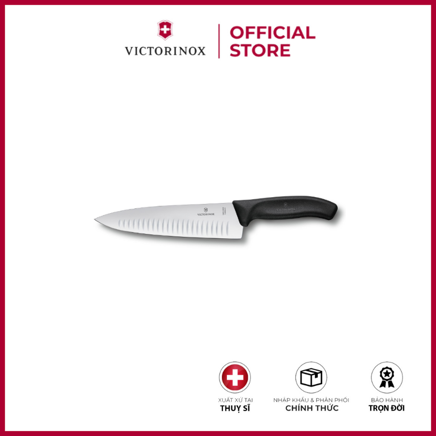 Dao bếp Victorinox Swiss Classic Carving Knife, fluted edge 6.8083.20B lưỡi dao 20cm màu đen