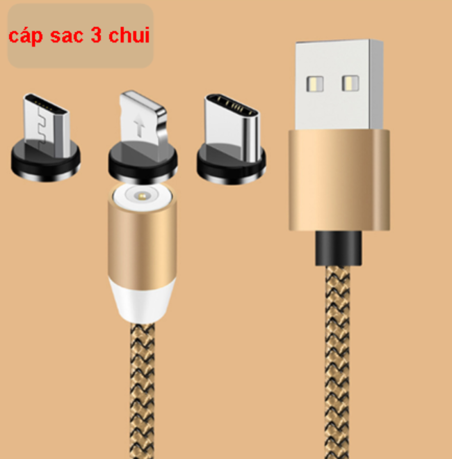 (Tặng 3 đầu sạc  Lightning Type C Micro USB) Dây Cáp Sạc Nam Châm Phát sáng Xoay 360 Độ, Từ Tính Hit Mạnh, cáp sạc đèn LED, dây sạc nam châm