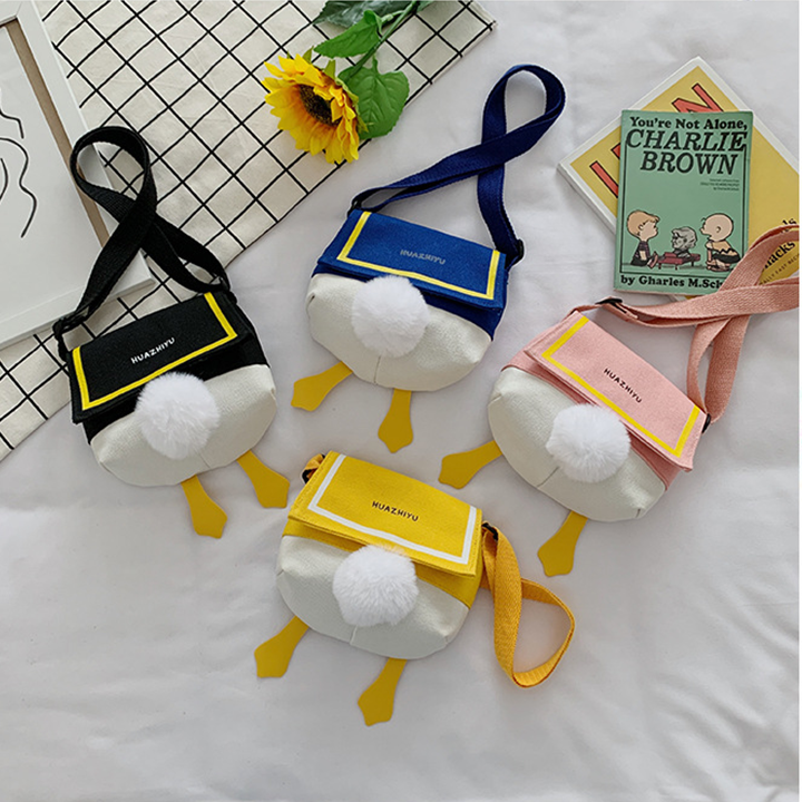 Túi Tote Đeo Chéo Vải Canvas Siêu Bền Có Chân Vịt Quả Bông Ngộ Nghĩnh Đáng Yêu Cực Hot Dành Cho Nữ