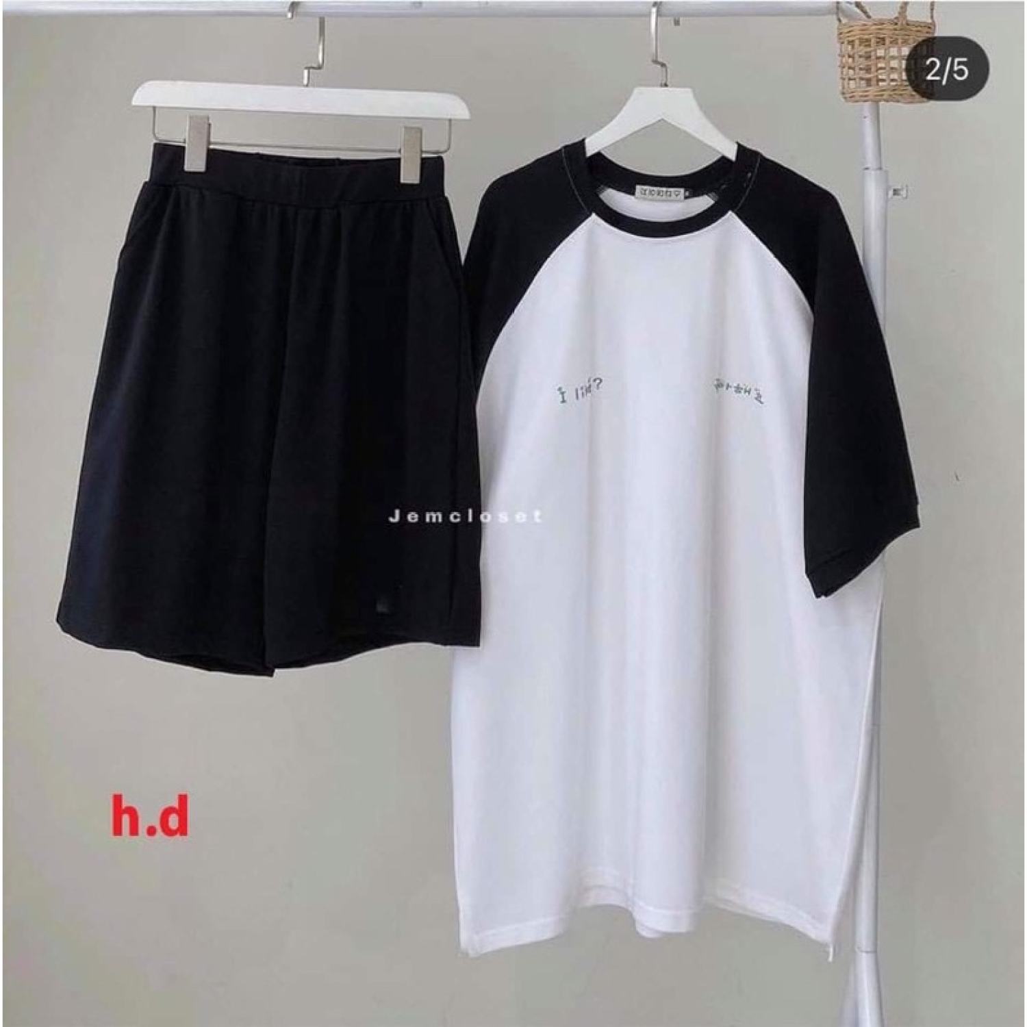 Sét áo thun Japlang Unisex nam nữ chữ hàn nhỏ + quần