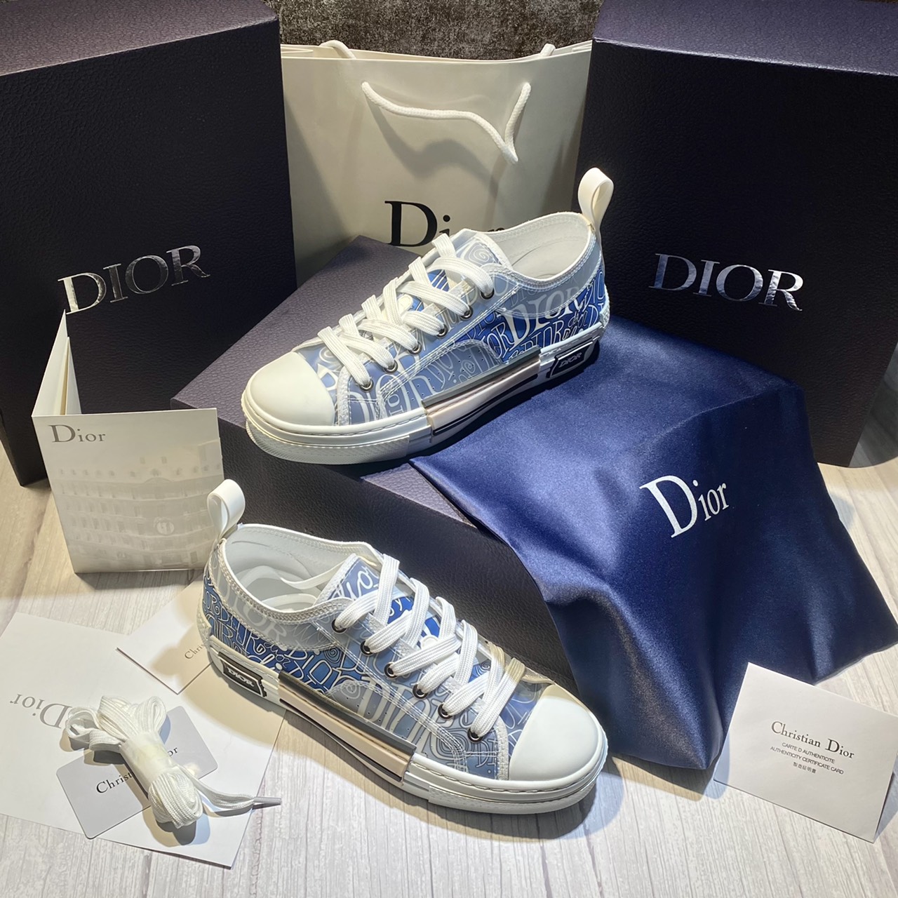 Giày B23 High Sneaker  Yellow and Green Canvas with DIOR AND SHAWN Motif   Centimetvn