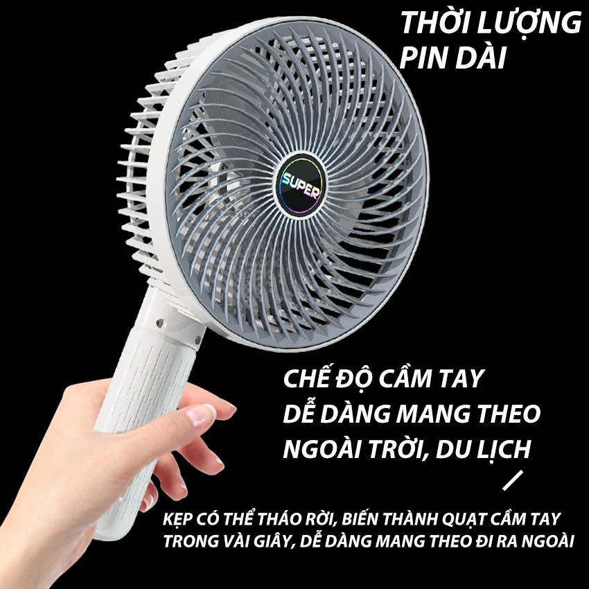 Quạt mini sạc điện, Quạt tích điện để bàn mini Super Fan có 3 chế độ ...