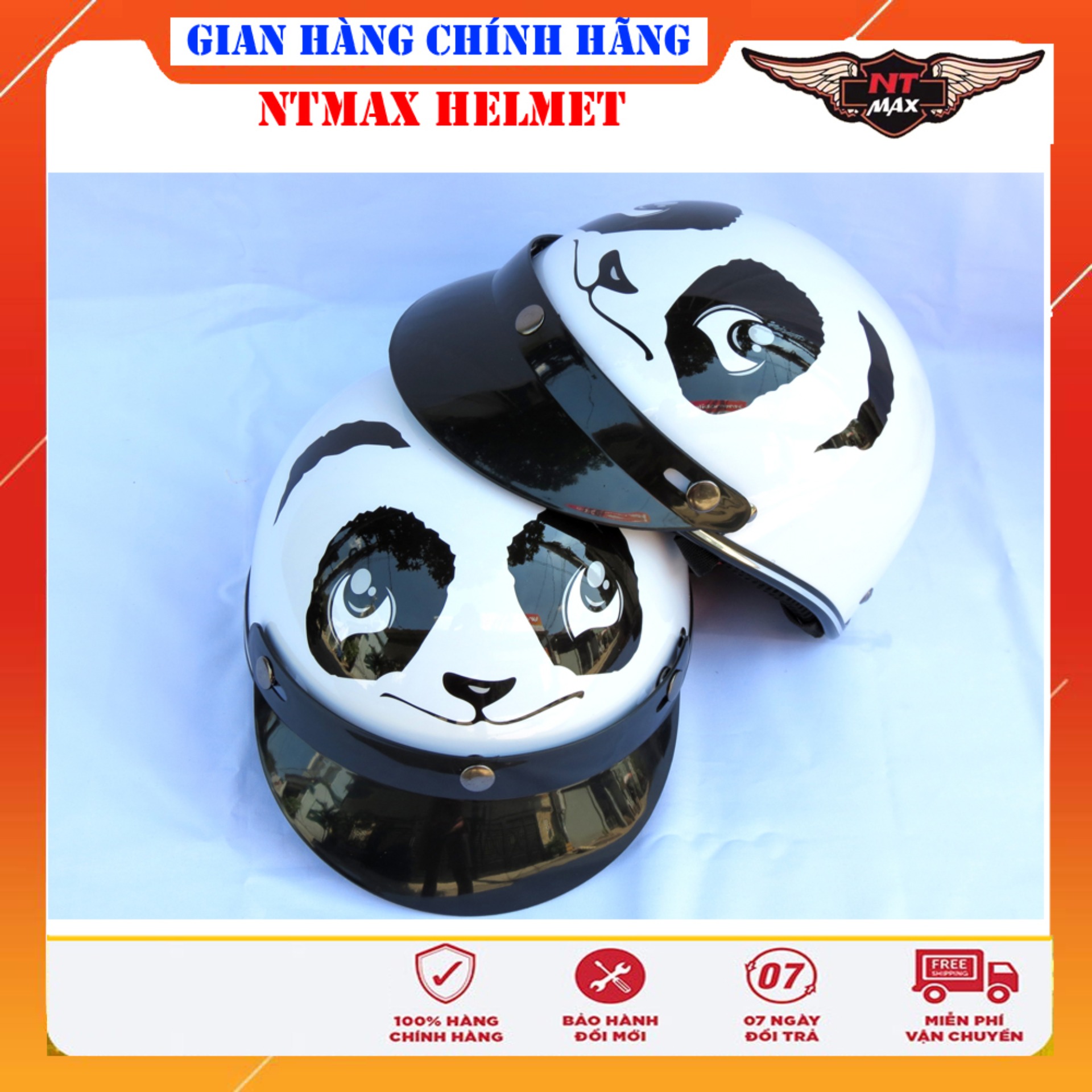 Mũ bảo hiểm ntmax 1/2 gấu panda siêu cute