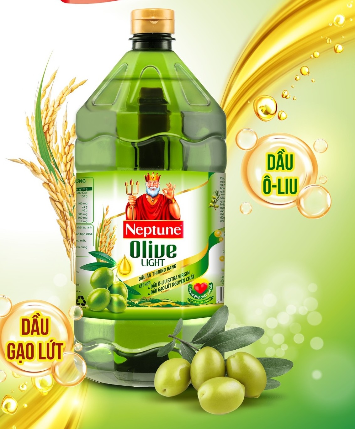 NEPTUNE [Bình OLIVE LIGHT 2 Lít] DẦU Ô LIU KẾT HỢP DẦU GẠO LỨT Olive Light & Brown Rice Oil (HALAL)