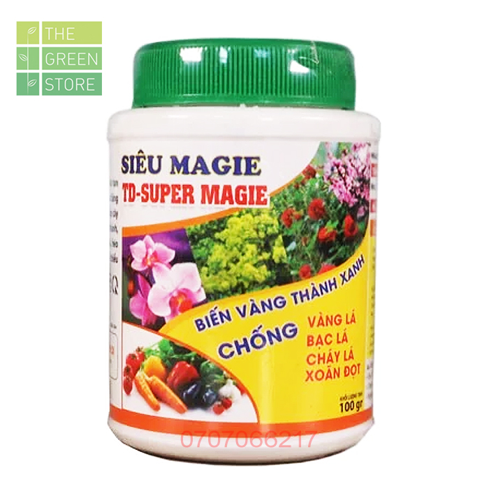 Phân bón vi lượng siêu Magie (100g) chống vàng lá sinh lý cho hoa kiểng, rau màu, cây ăn trái
