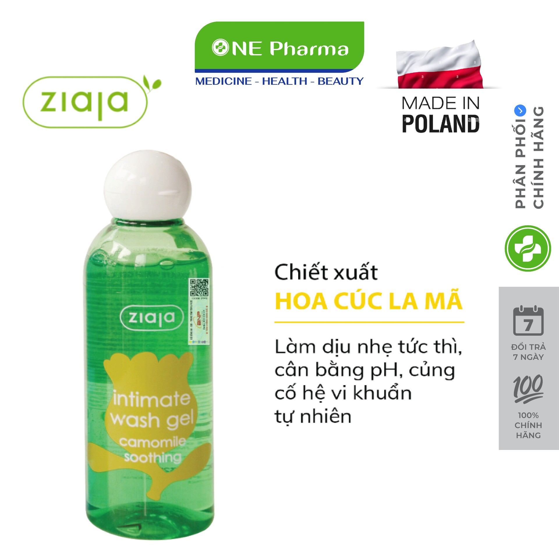 Dung dịch vệ sinh phụ nữ intimate cúc la mã ziaja dịu nhẹ giúp làm sạch và khử mùi hôi 200ml