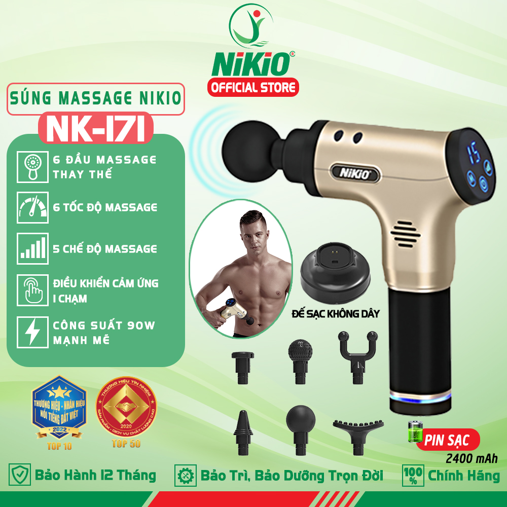 Máy massage gun đau mỏi và ngăn ngừa căng cơ bắp Nhật Bản Nikio NK-171 - Màu Gold