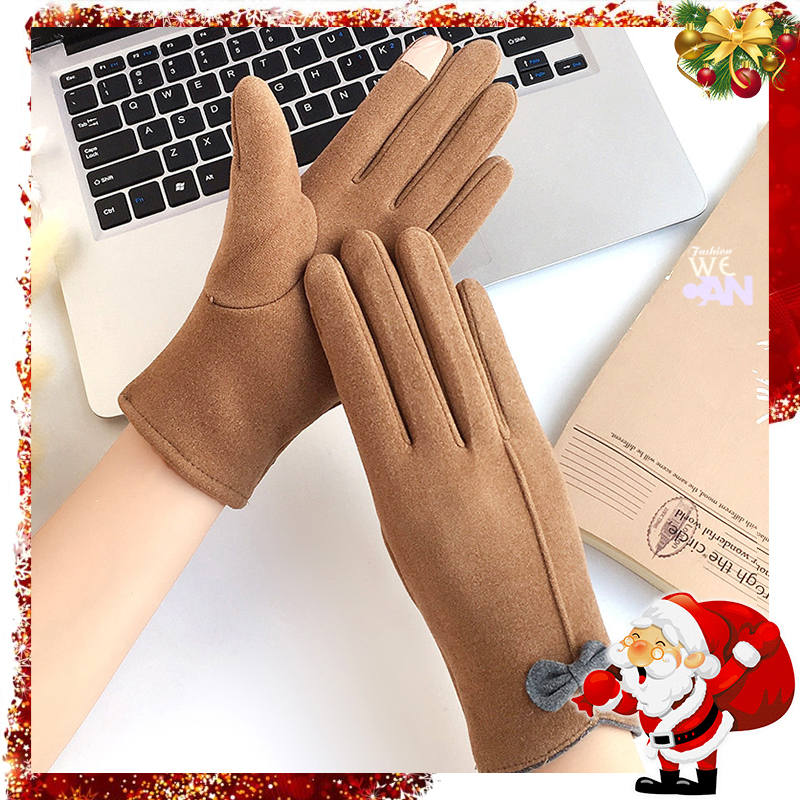 Găng Tay Nữ Vải Nhung Lót Lông Ấm Màn Hình Cảm Ứng - Găng tay phượt-găng tay nữ cao cấp - Thời Trang Mùa Đông Phụ Nữ