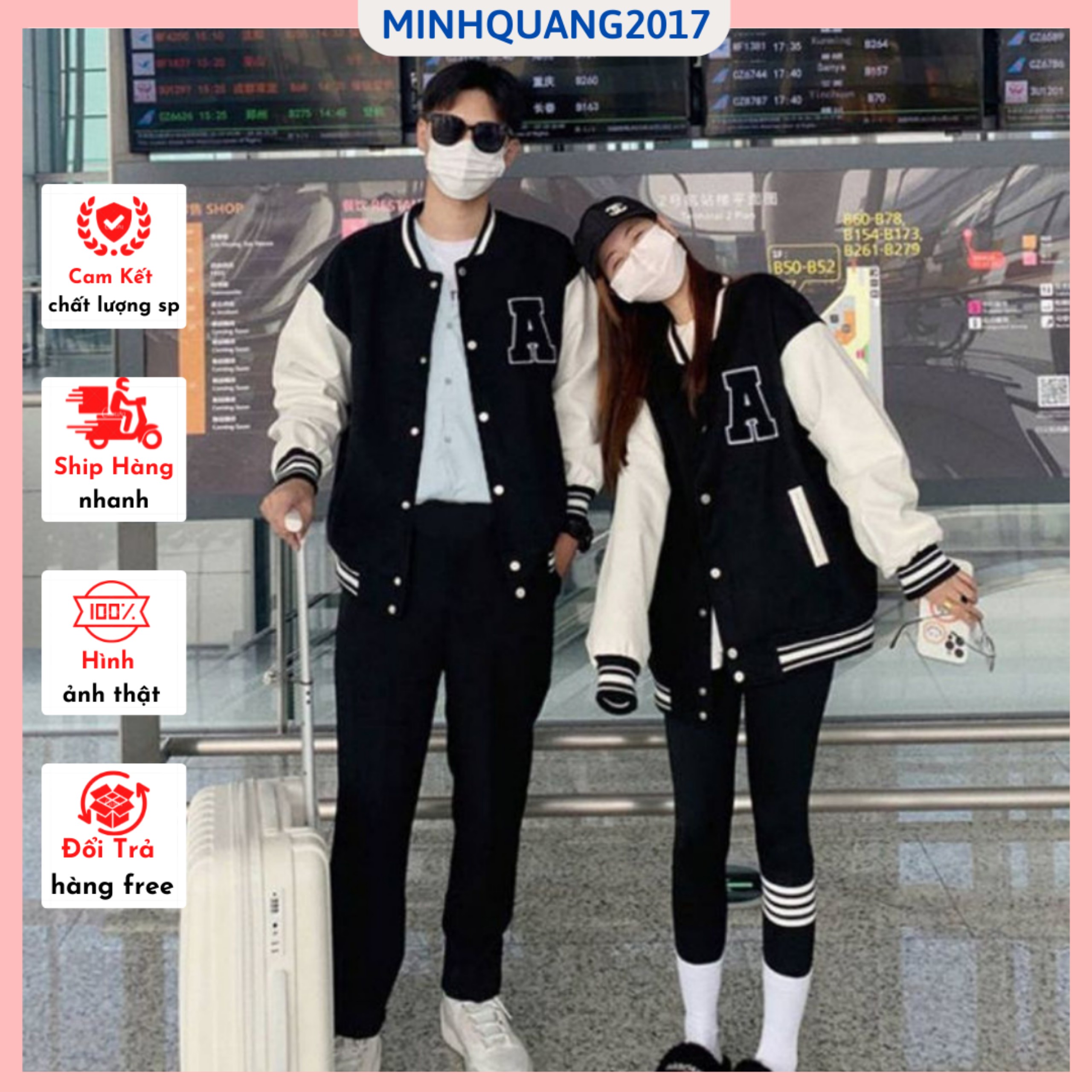 Áo khoác gió bomber nam nữ form rộng tay trắng phối nổi bật, Áo gió bomber unisex chữ A sang chảnh, Áo bomber cặp đôi