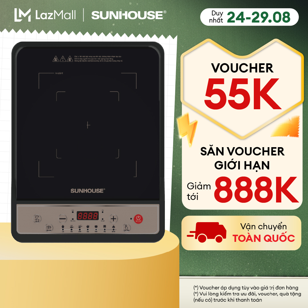 Bếp điện từ đơn SUNHOUSE SHD6157 - Làm nóng nhanh - Tiết kiệm điện - Bảo hành 12 tháng - Hàng chính hãng