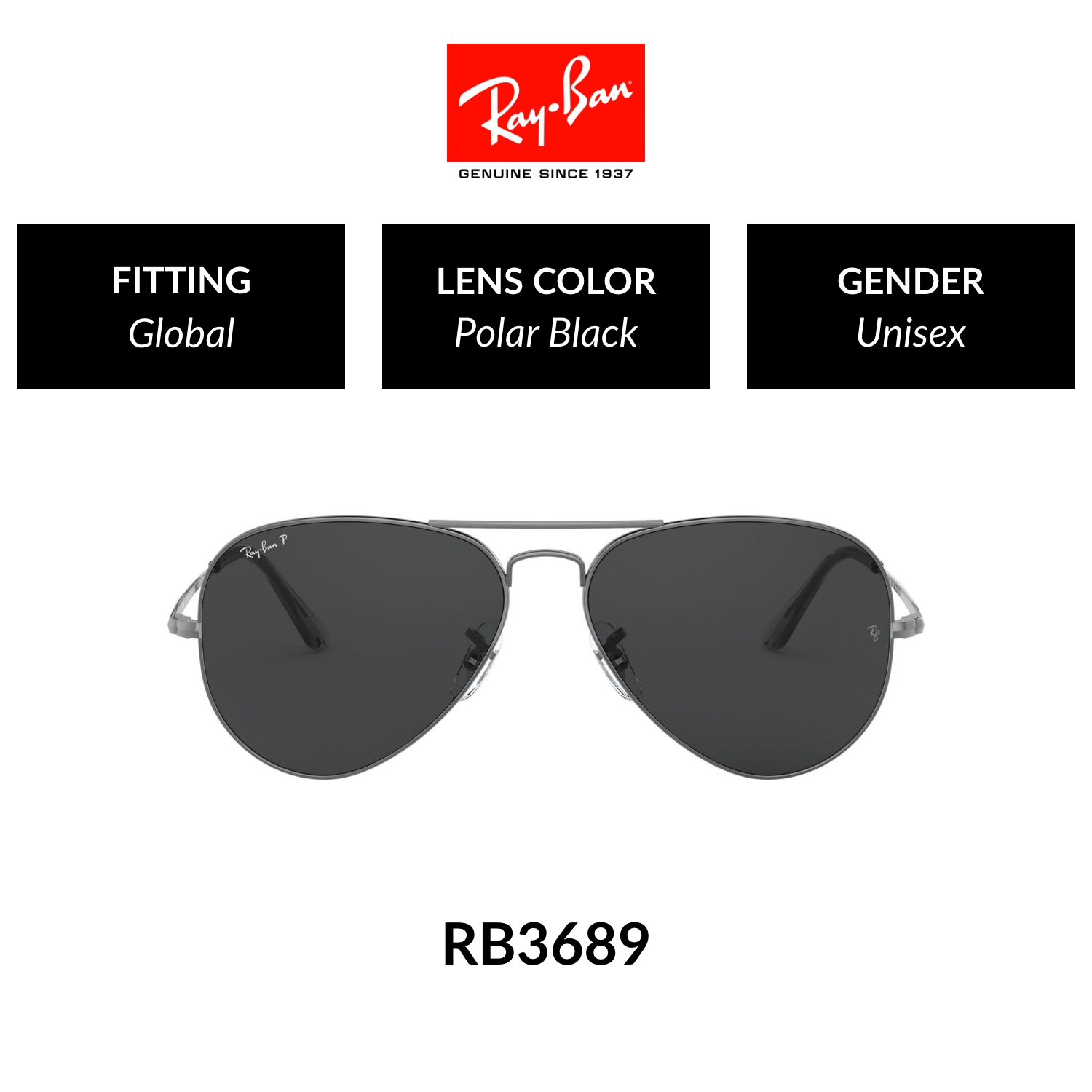 Mắt kính ray-ban aviator metal ii polarised - rb3689 004/48 - size 58 - kính mát