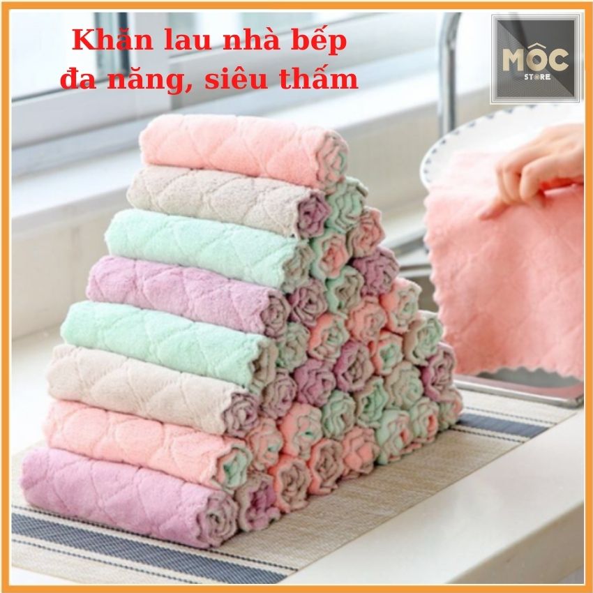COMBO 10- 5 KHĂN LAU NHÀ BẾP ĐA NĂNG, Mocstore, siêu thấm, mềm mịn (lau chén, bát đĩa, nhà bếp, bàn ghế, bề mặt xe hơi) 2 mặt kháng khuẩn, không dính dầu tiện cho nhà bếp, không phai màu rụng lông, giá rẻ