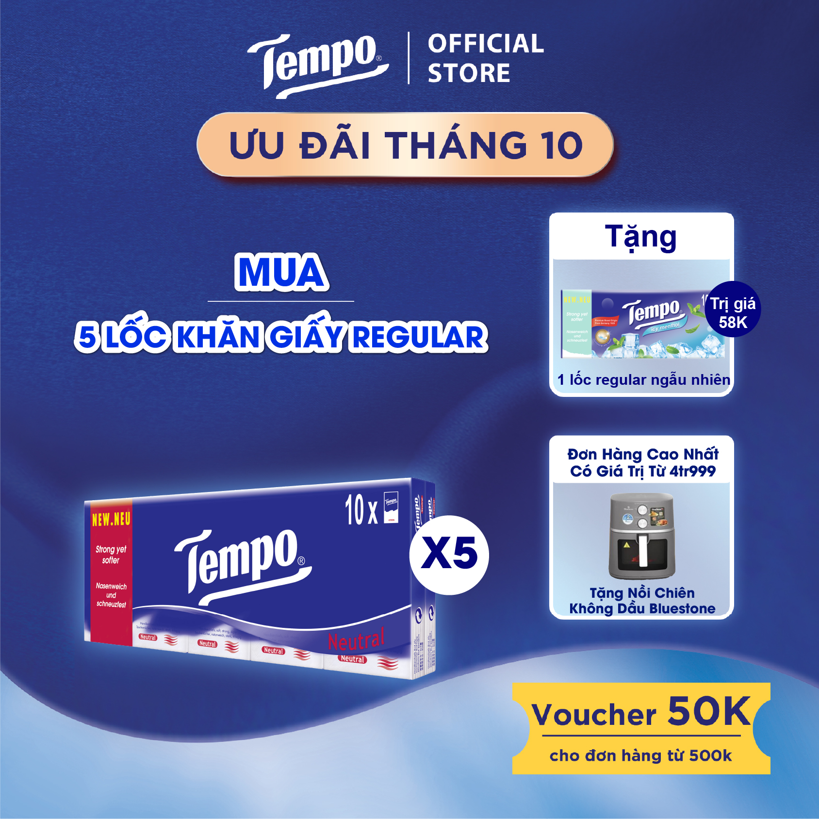 [MUA 5 LỐC TẶNG 1 LỐC BỎ TÚI REGULAR] Khăn Giấy Bỏ Túi Tempo Regular 10 Gói Bền Dai Thương Hiệu Đức