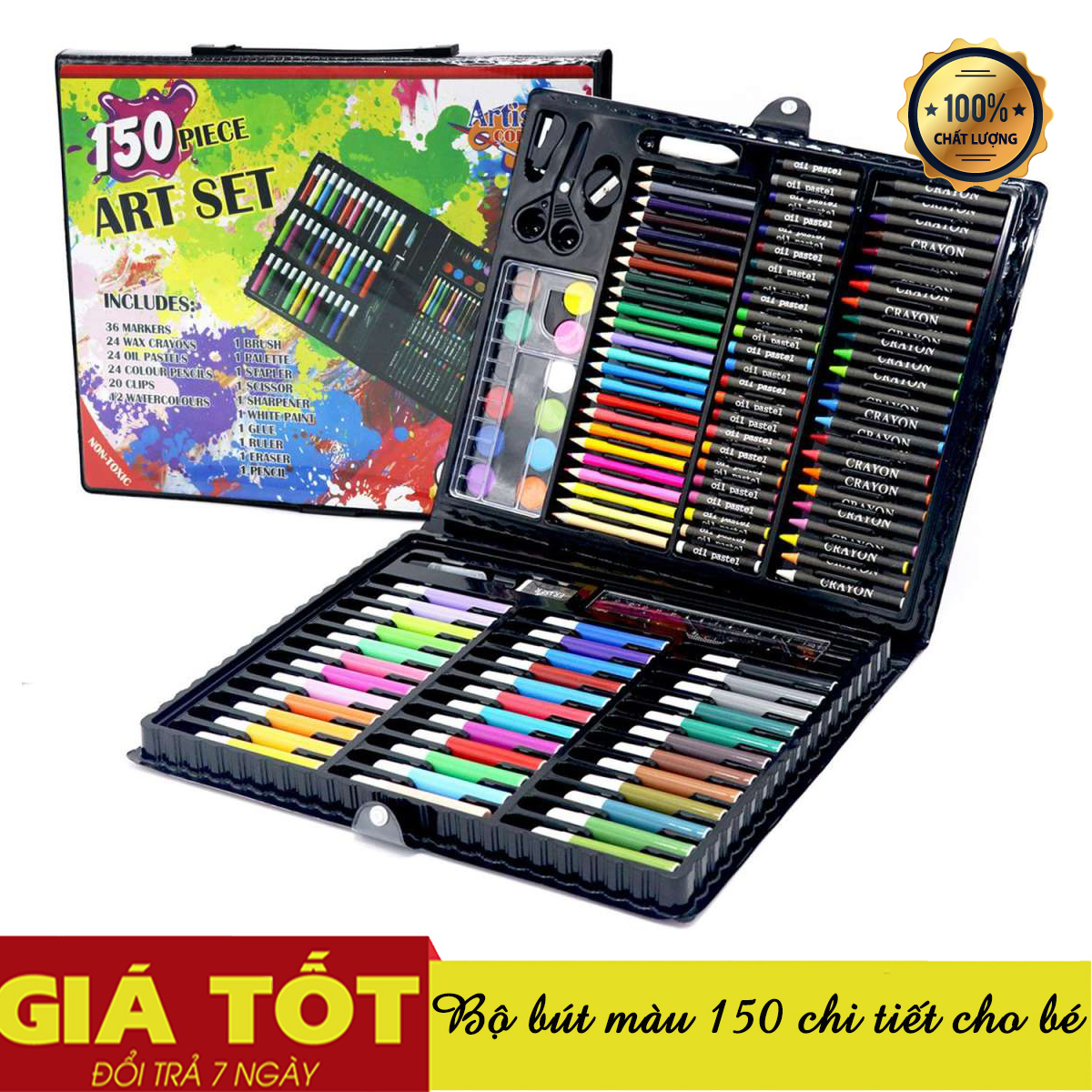 [ BỘ BÚT MÀU 150 MÀU CAO CẤP AN TOÀN ] (Màu dạ, màu chì, màu nước), Bộ Màu 150 Chi Tiết Cho Bé- Bộ bút màu cho bé sáng tạo, Bút màu 150 chi tiết - Hộp bút màu 150 món cho bé