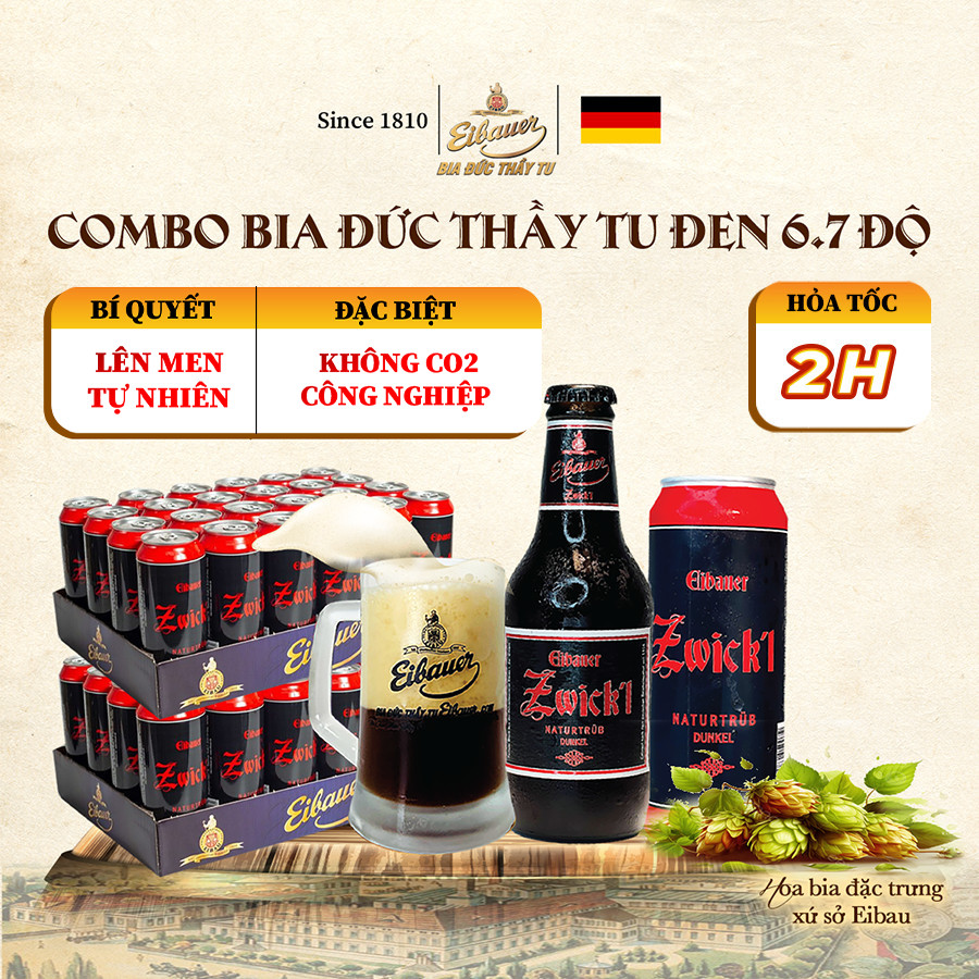 [BIA ĐỨC_SINCE 1810] Combo 2 Thùng Bia Tươi Thầy Tu EIBAUER ZWICK'L NATURTRUB DUNKEL 6.7 Độ - Hương Vị Độc Tôn Caramel