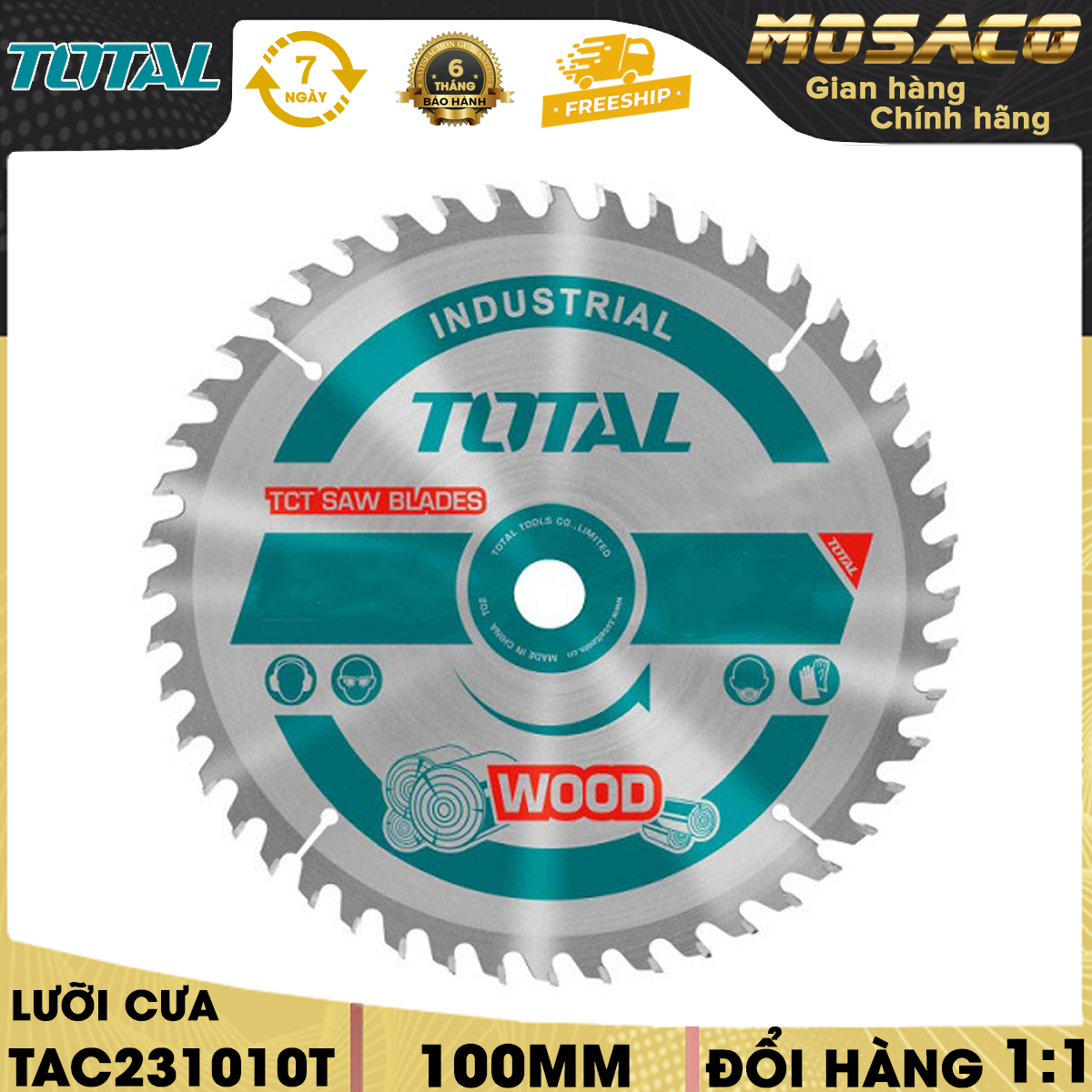 Lưỡi cưa gỗ total, kích thước từ 100mm đến 300mm. lưỡi cưa total, lỗ cốt 25,4mm, 24 răng, lông đền 16mm, gắn với máy total model tsli1401, đóng gói trong họp màu 100/t - mosaco