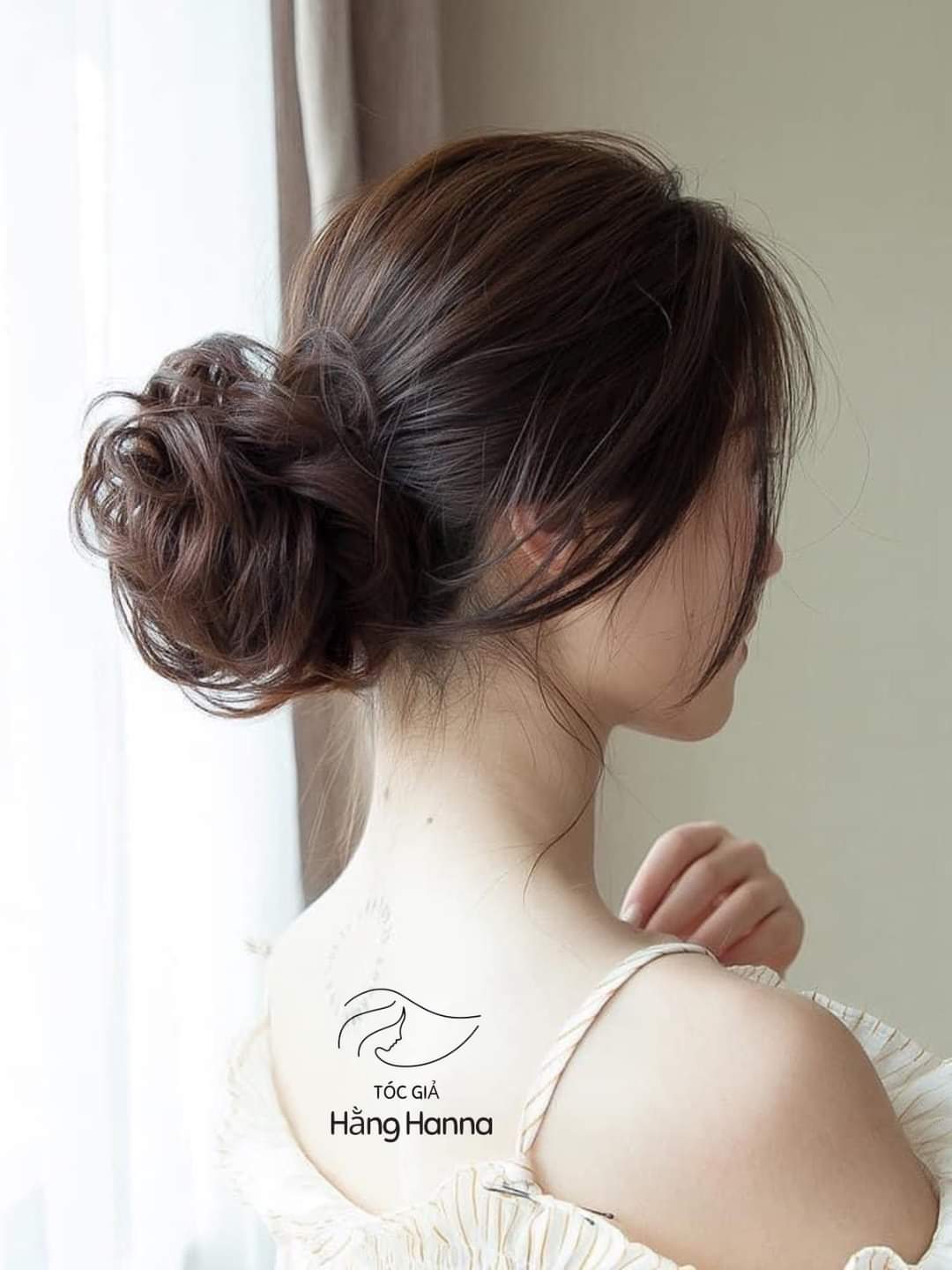 Tóc giả nữ búi cột, búi rối, tóc giả cho người trung niên, tóc búi giả