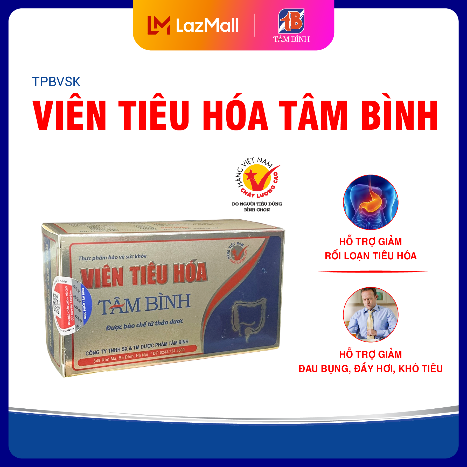 Viên Tiêu hóa Tâm Bình - Hỗ trợ ăn ngon, giảm đầy bụng, khó tiêu, tiêu chảy, táo bón
