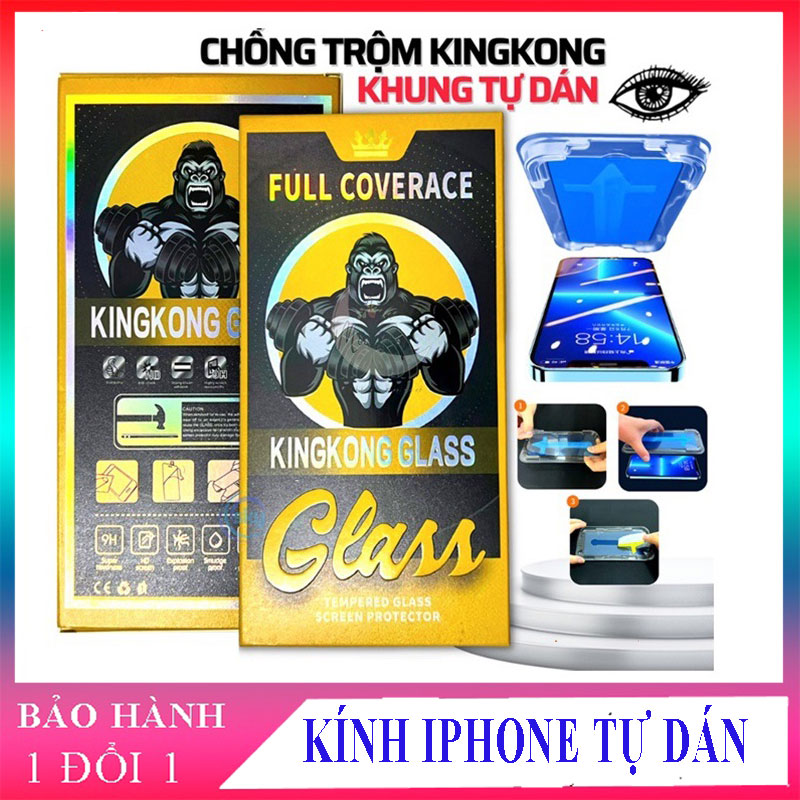 Kính cường lực iphone TỰ DÁN KINGKONG chống nhìn trộm cho ip 7P/8P/X/Xsmax/11/12promax/13promax/14Promax Full màn