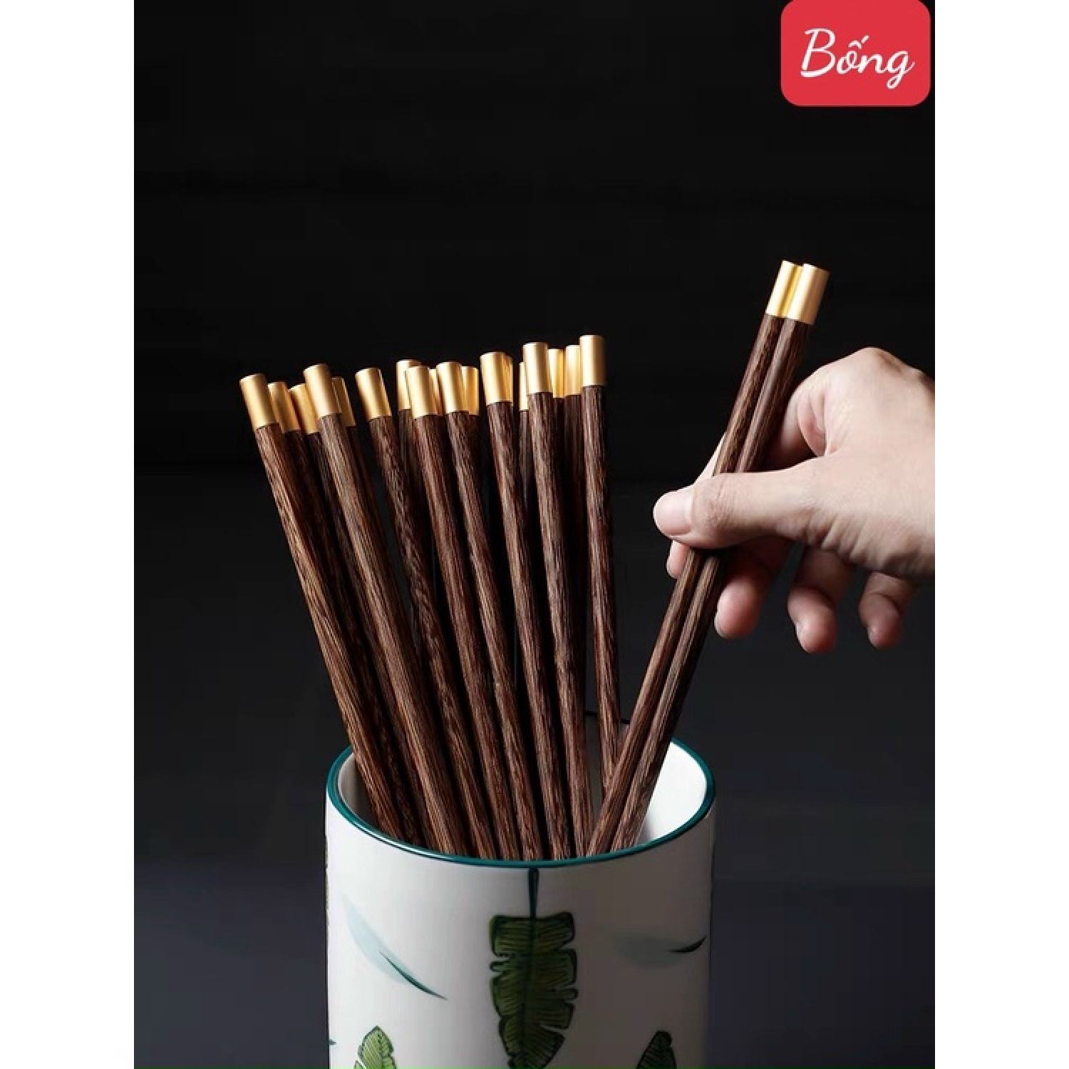 Hộp 10 đôi đũa gỗ cánh gà bọc đồng cao cấp phong cách Nhật