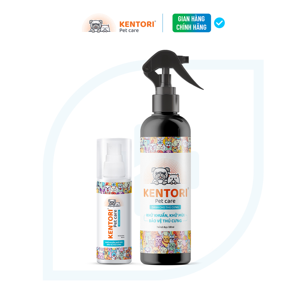 [Combo lớn nhỏ] Xịt kháng khuẩn, khử mùi KENTORI Pet Care | Dành cho thú cưng | Chai 100ml + 500ml
