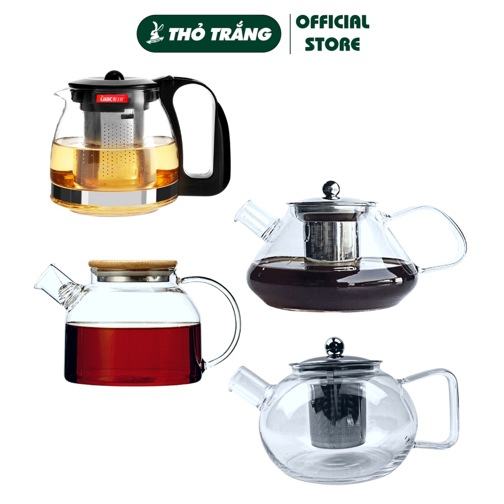 Bình lọc trà thủy tinh chịu nhiệt nắp bật có lõi lọc inox 304 mã S92 PGL
