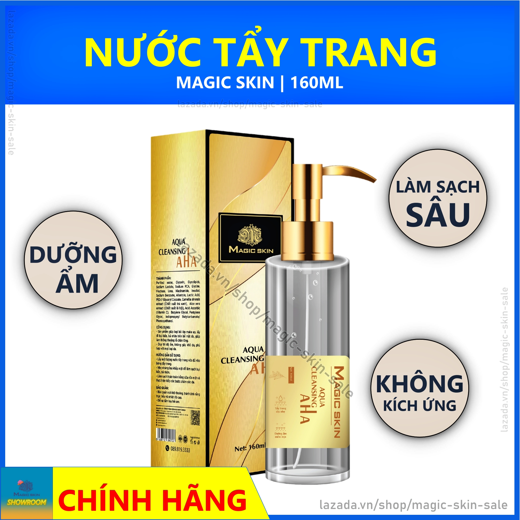 Nước tẩy trang magic skin aqua cleansing aha ✔ chính hãng