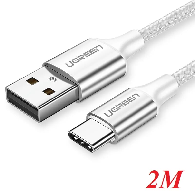 Ugreen 60133 2m cáp usb ra type c bọc nhôm màu bạc us288