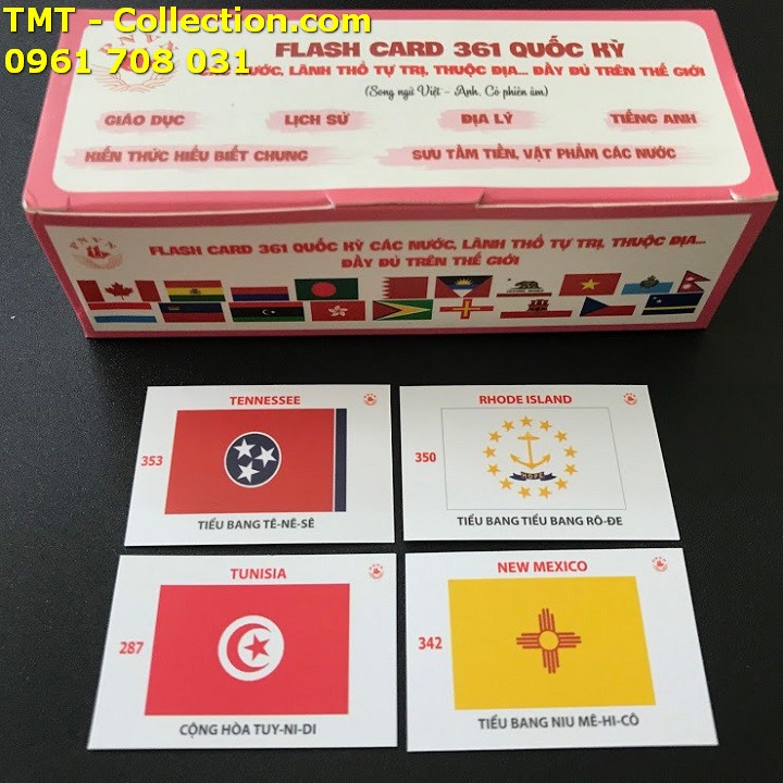 [HCM]Bộ flash card 361 lá cờ quốc kỳ của các quốc gia vùng lãnh thổ in màu quốc kỳ và tên của 361 các quốc gia và vùng lãnh thổ trên toàn thế giới bằng tiếng Anh và phiên âm tiếng Việt 118x5x35cm (Dài x Rộng x Cao)-SP002399