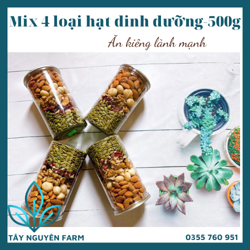 (500g)Mix 4 loại hạt dinh dưỡng (Macca,hạnh nhân,điều,hạt bí),Tây Nguyên Farms, ăn vặt healthy,ăn kiêng,gym,yoga,eat clean,giảm cân tăng cơ