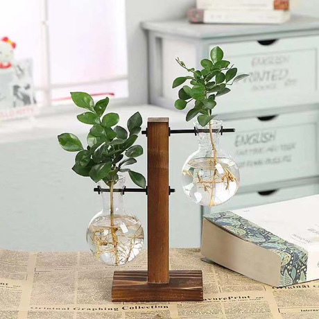 Lọ hoa trang trí- Lọ hoa thủy tinh đế gỗ siêu xinh