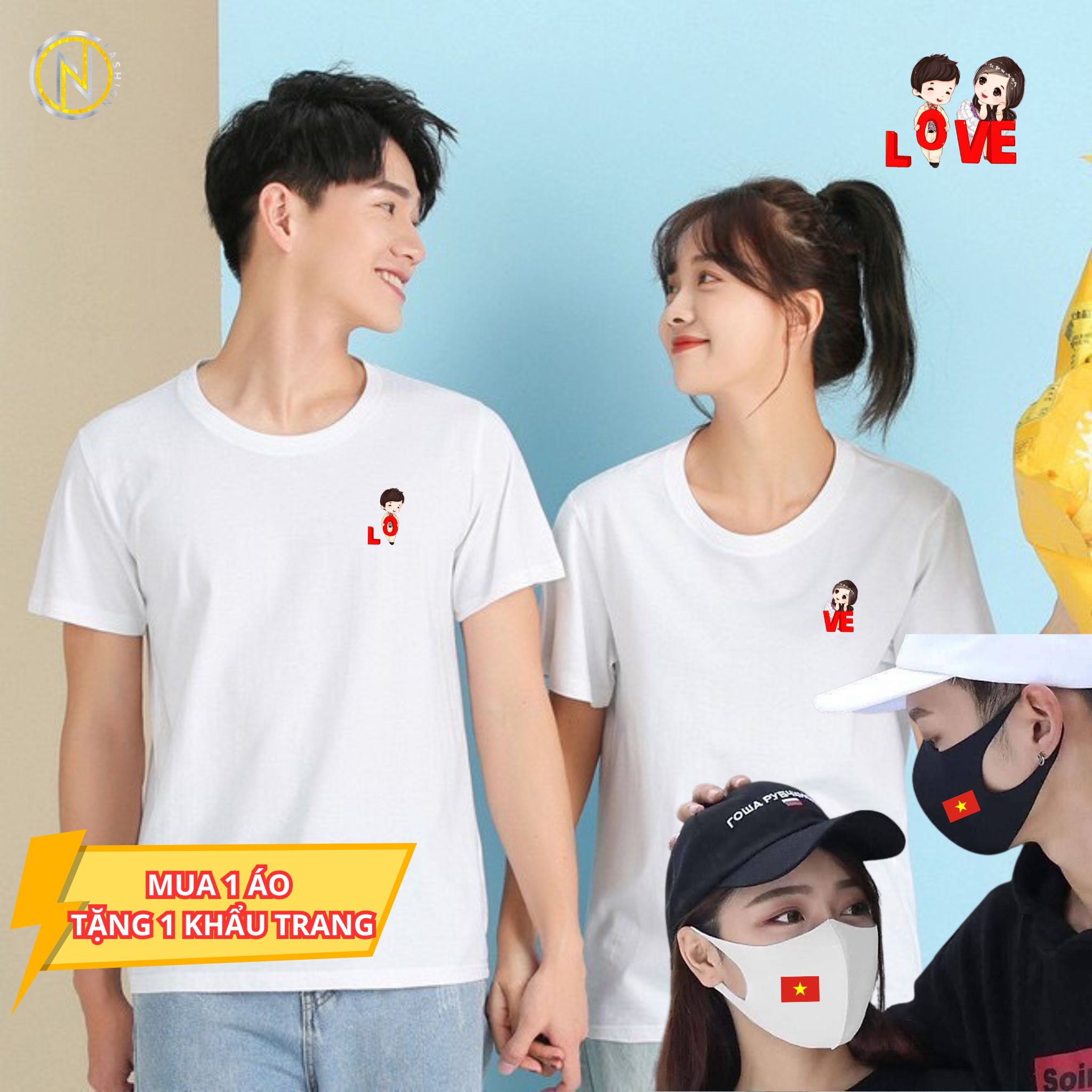 Áo thun cặp đôi tình yêu gá tốt - Thời trang OCN - Nữ, Top Áo đôi Chi bi LO VE mới nhất Mua áo tặng khẩu trang