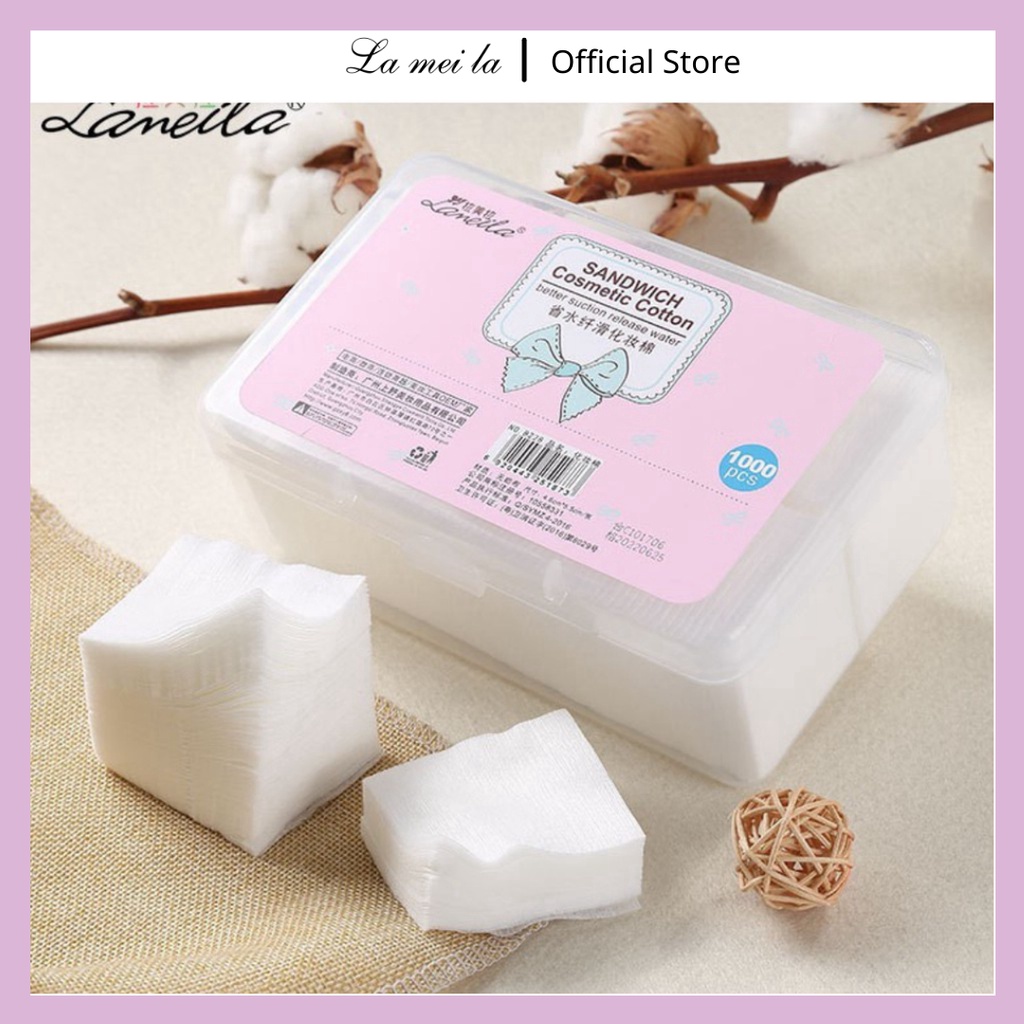 Bông tẩy trang cotton hộp 1000 miếng lbtt1