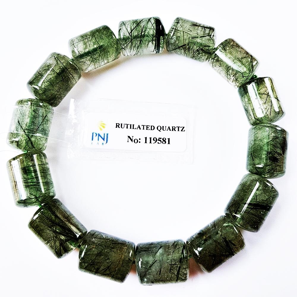 Vòng Tay Lu Thống Thạch Anh Tóc Xanh Green Rutilated Quartz Tự Nhiên 14mm