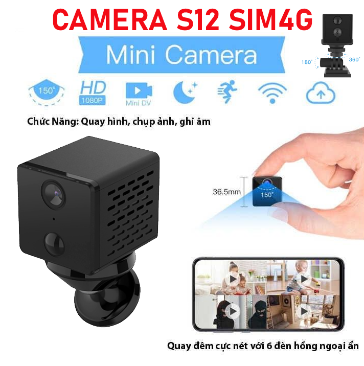 Camera Mini Không Dây S12 Hỗ Trợ Sim 4G Thiết Kế Nhỏ Gọn Tinh Tế Chụp Hình Quay Tự Động Đàm Thoại 2 Chiều Video Rõ Nét Chuẩn HDPhát Hiện Chuyển Động. Sim 4G Trực TiếpQuan Sát Từ Xa Qua Điện Thoại