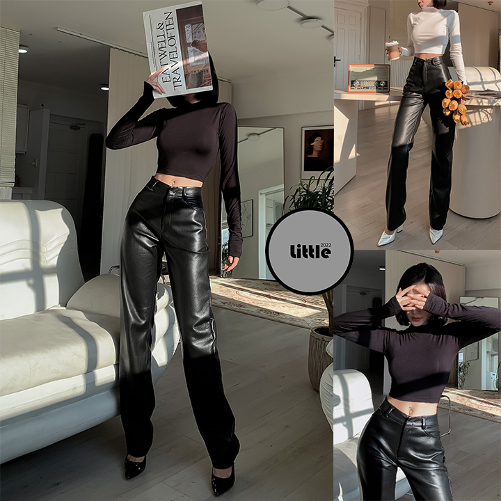 Áo Croptop Tay Dài Cổ Lọ Bigsize Dưới 80Kg Chất Thun Co Giãn 4 Chiều Màu Đen