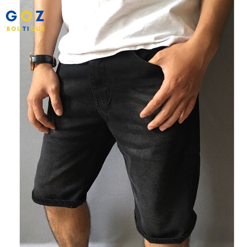 [Hoàn tiền 15% 25-27/4] [FREESHIP+MUA2 GIẢM 20K]Quần short jean , quần đùi bò nam ống suông form rộng rãi thoải mái vận động màu đen cơ bản, quần bò lửng ống rộng GOZ BOUTIQUE