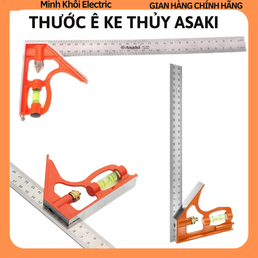 Thước ê ke thủy Asaki AK-2592,thước ke góc vuông,thước đo góc thủy,thước ke góc dài,thước vuông,thước góc di chuyển,thước đo góc 90 độ,thước vuông di chuyển,thước chạy góc,thước góc thủy