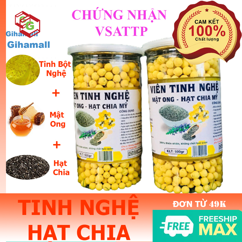 [Free ship 30K] Viên Tinh Bột Nghệ hạt Chia - Gihamall,  giúp  đào thải các chất độc hại trong cơ thể - hộp 250 g