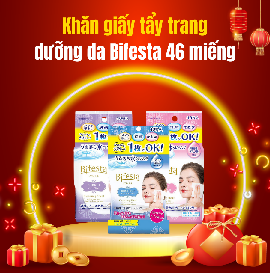 Khăn giấy tẩy trang, dưỡng da Bifesta - hàng nội địa Nhật