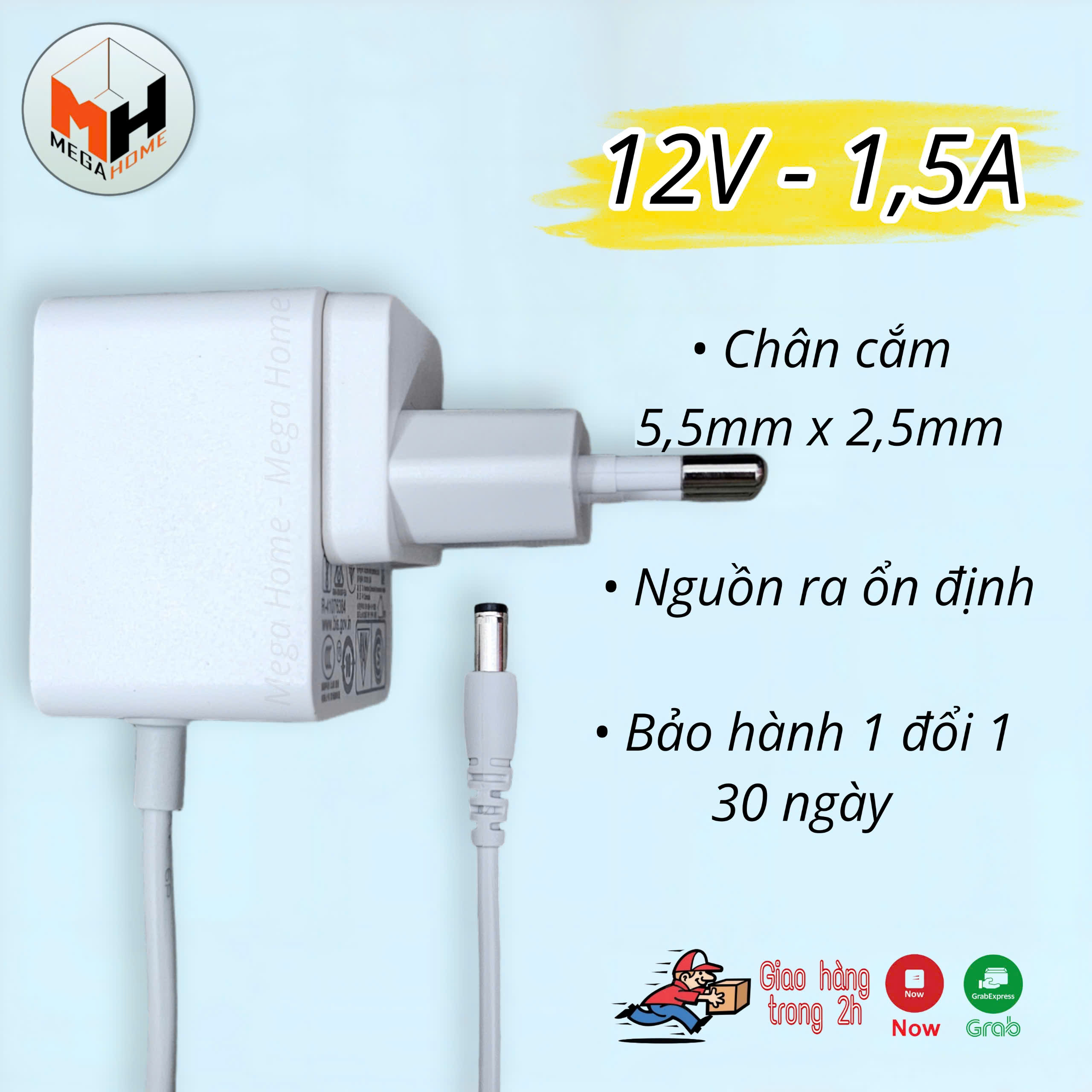 Cục nguồn Wifi 12V1,5A loại tốt có đầu cắm rời chân cắm 5.5mmx2.5mm Giá 79,000 Đồng*Miễn phí vận chuyển