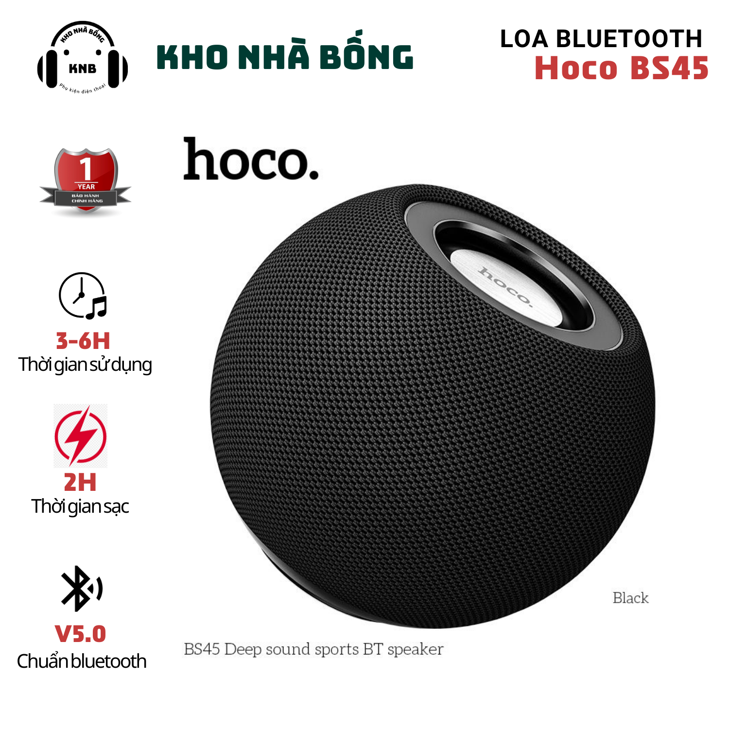 Loa Bluetooth Mini Bass Mạnh Pin Trâu Hoco BS45 Kiểu Dáng Nhỏ Gọn, Âm Lượng Lớn, Hỗ Trợ AUX/Thẻ Nhớ/DC5V, Hàng Chính Hãng Bảo Hành 12 Tháng