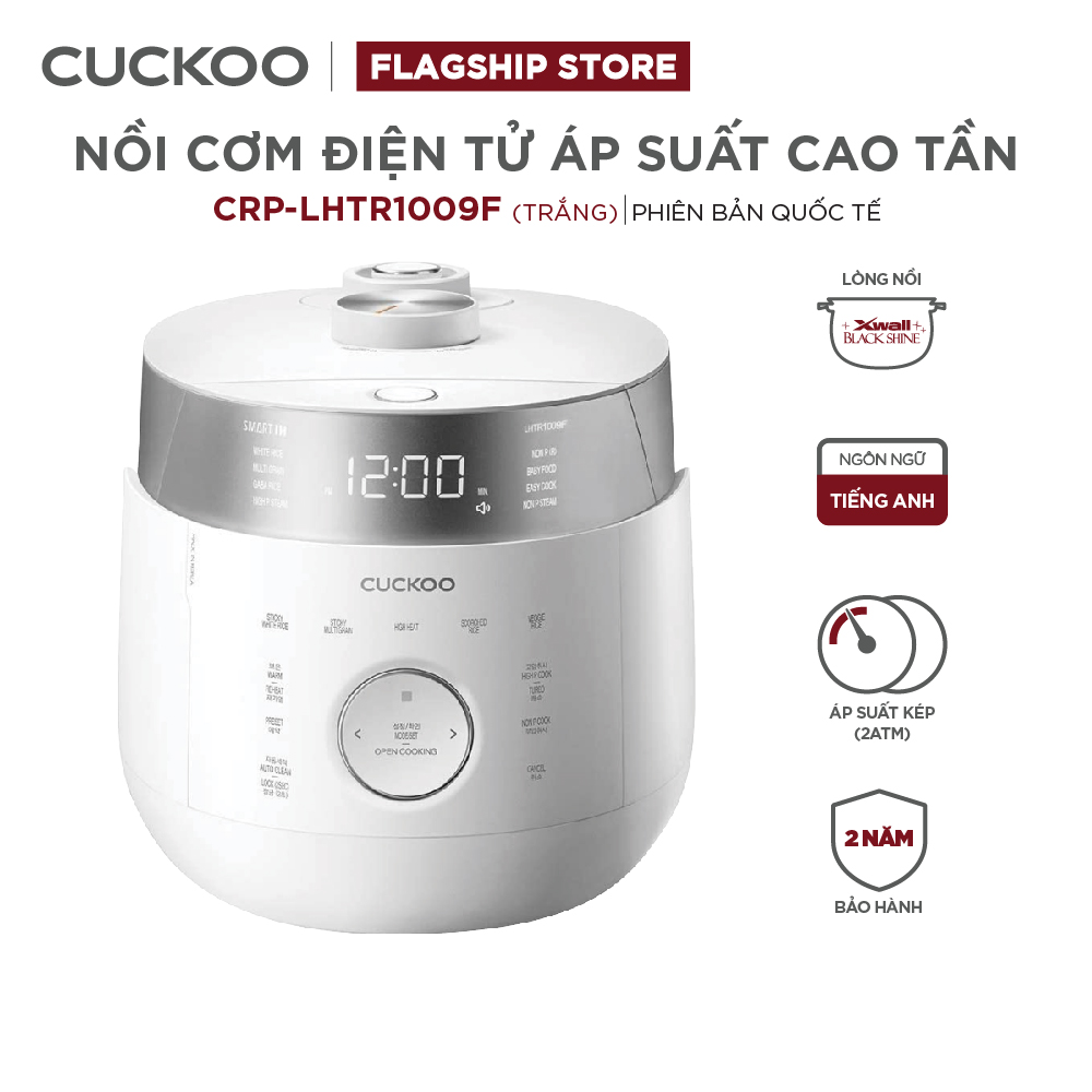 Nồi cơm điện tử áp suất cao tần Cuckoo 1.8 lít CRP-LHTR1009F màu trắng/đen - Áp suất kép - Bảng điều khiển thông minh - Nhiều chế độ nấu ăn - Sản xuất tại Hàn Quốc - Phiên bản Quốc tế
