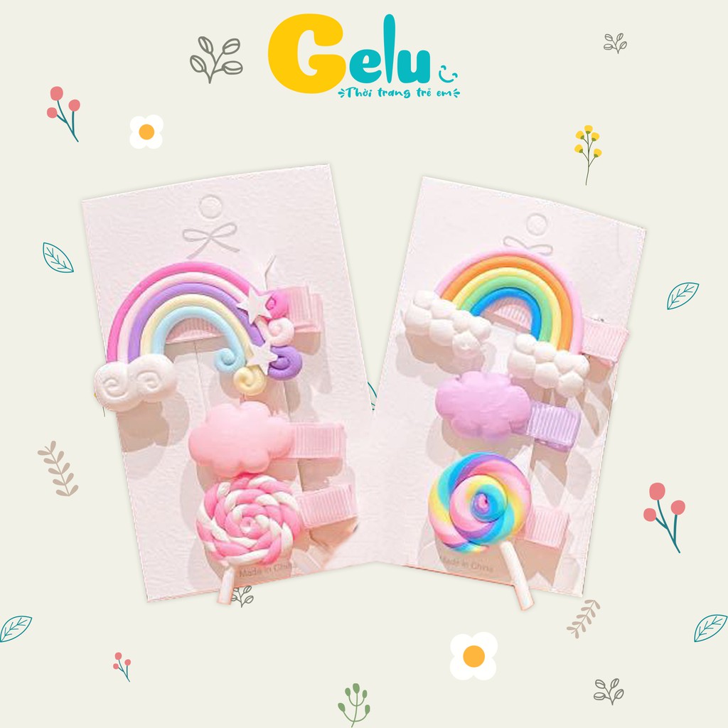 Set 3 Kẹp Tóc Cho Bé Gái Gelu Kids Fashion Hoạt Hình Ngộ Nghĩnh Nhiều Sắc Màu Dễ Thương