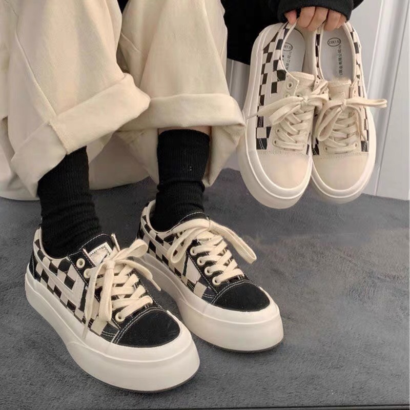 Giày nữ, giày thể thao nữ ulzang kẻ ô vuông đế bằng. Chất liệu vải dáng basic hottrend. Thời trang hiện đại phong cách Hàn