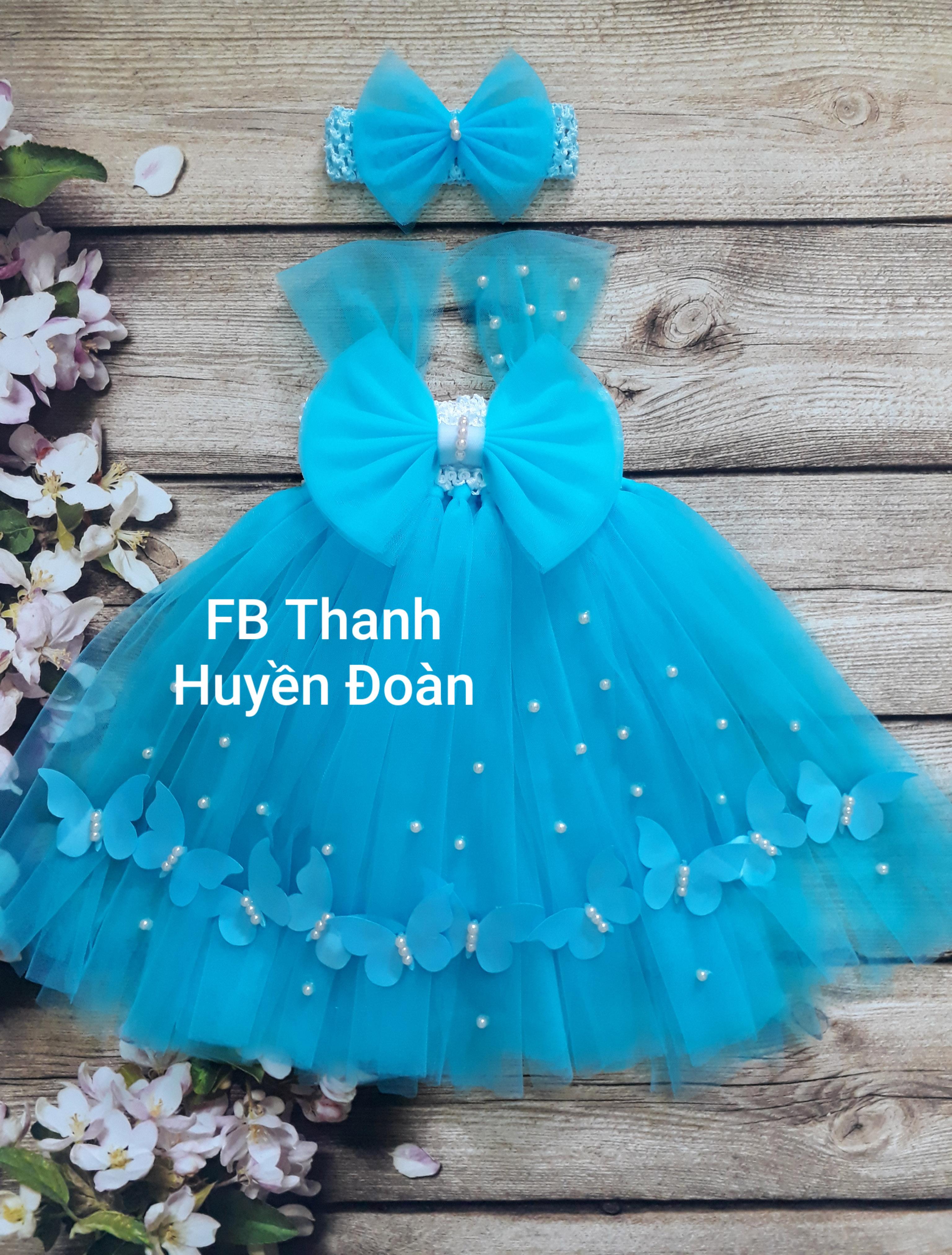 Váy tutu công chúa xanh lam nơ