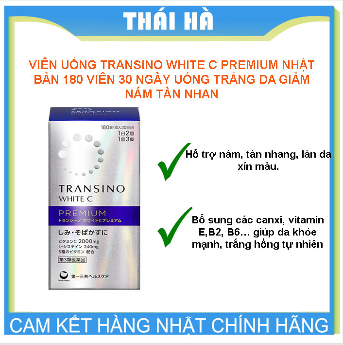  VIÊN UỐNG TRANSINO WHITE C PREMIUM NHẬT BẢN 180 VIÊN 30 NGÀY UỐNG TRẮNG DA GIẢM NÁM TÀN NHAN 