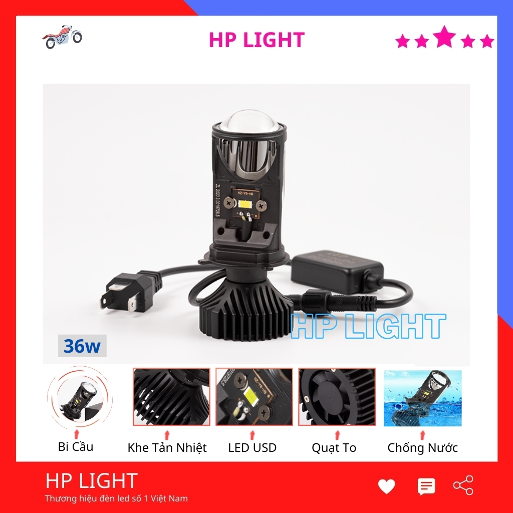 Đèn led bi cầu mini RTD M01B chân h4,có nắp chắn sáng chống chói quạt to siêu sáng lắp xe máy ôtô mẫu mới nhất